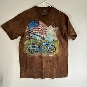The Mountain Mens Brown Tie Dye Motorcycle American Flag Eagle Graphic T-Shirt L